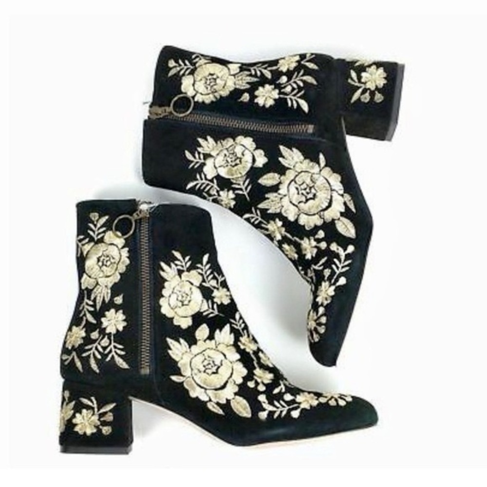 Johnny Was Metallic Retro Brocade Boot Black Gold Embroidered